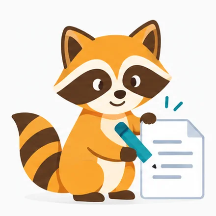 Raccoon mascot editing a PDF document